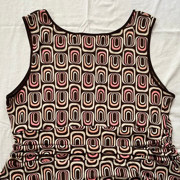 Vintage Y2K Pink Brown Midi Dress Swirl Abstract Fit‎ Flare // Plus Size 20W 2XL - Picture 4 of 6
